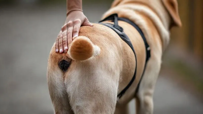 A photorealistic image of a human hand gently supporting the hindquarters of an elderly Labrador Retriever with a comfortable, padded support harness, helping the dog to walk. The dog's tail is slightly wagging, indicating comfort. Cinematic lighting, sharp focus on the harness and dog, depth of field, 8K, professional photography, shot on a high-end DSLR. A photorealistic image of a human hand gently supporting the hindquarters of an elderly Labrador Retriever with a comfortable, padded support harness, helping the dog to walk. The dog's tail is slightly wagging, indicating comfort. Cinematic lighting, sharp focus on the harness and dog, depth of field, 8K, professional photography, shot on a high-end DSLR.