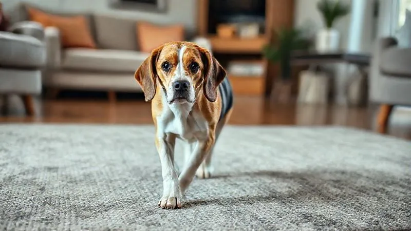 A photorealistic image of a senior dog, a beagle mix, confidently walking on a textured, non-slip rug in a brightly lit living room. The dog is looking ahead with a calm expression, no signs of struggle. Cinematic lighting, sharp focus on the dog and rug, depth of field, 8K, professional photography, shot on a high-end DSLR. A photorealistic image of a senior dog, a beagle mix, confidently walking on a textured, non-slip rug in a brightly lit living room. The dog is looking ahead with a calm expression, no signs of struggle. Cinematic lighting, sharp focus on the dog and rug, depth of field, 8K, professional photography, shot on a high-end DSLR.