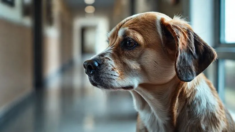 A photorealistic image depicting the subtle signs of cognitive decline in an elderly dog, perhaps a slightly glazed look in its eyes, a moment of disorientation in a familiar hallway, or staring blankly. The image should evoke empathy and concern. Professional photography, 8K, cinematic lighting, sharp focus, depth of field, shot on a high-end DSLR. A photorealistic image depicting the subtle signs of cognitive decline in an elderly dog, perhaps a slightly glazed look in its eyes, a moment of disorientation in a familiar hallway, or staring blankly. The image should evoke empathy and concern. Professional photography, 8K, cinematic lighting, sharp focus, depth of field, shot on a high-end DSLR.