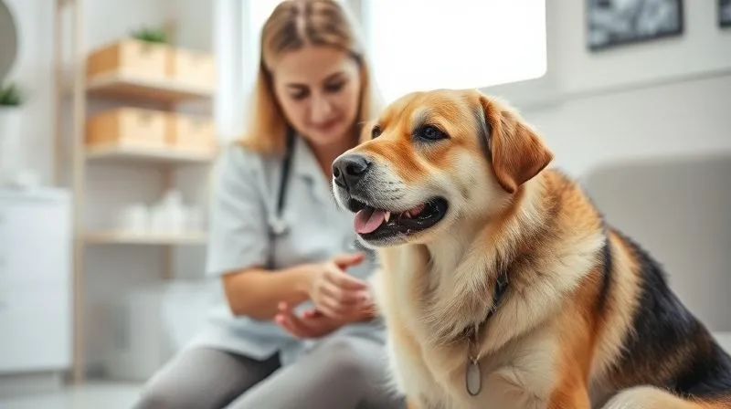 A photorealistic image of an elderly dog, possibly a German Shepherd mix, with its owner, calmly sitting in a bright, modern veterinary consultation room. The veterinarian, a kind and professional woman, is gently examining the dog while explaining something to the owner. The scene conveys trust and expert care, with a soft, clean aesthetic. Cinematic lighting, 8K hyper-detailed, professional photography, shot on a high-end DSLR. A photorealistic image of an elderly dog, possibly a German Shepherd mix, with its owner, calmly sitting in a bright, modern veterinary consultation room. The veterinarian, a kind and professional woman, is gently examining the dog while explaining something to the owner. The scene conveys trust and expert care, with a soft, clean aesthetic. Cinematic lighting, 8K hyper-detailed, professional photography, shot on a high-end DSLR.