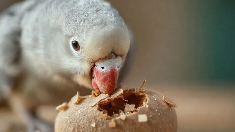 A photorealistic close-up of an elderly cockatiel's beak gently shredding a soft, safe cardboard toy, with small pieces of cardboard scattered around. The bird's eyes are focused, showing engagement. Soft, natural lighting, sharp focus on the bird and toy, depth of field blurring the background. 8K hyper-detailed, conveying a sense of gentle activity. A photorealistic close-up of an elderly cockatiel's beak gently shredding a soft, safe cardboard toy, with small pieces of cardboard scattered around. The bird's eyes are focused, showing engagement. Soft, natural lighting, sharp focus on the bird and toy, depth of field blurring the background. 8K hyper-detailed, conveying a sense of gentle activity.