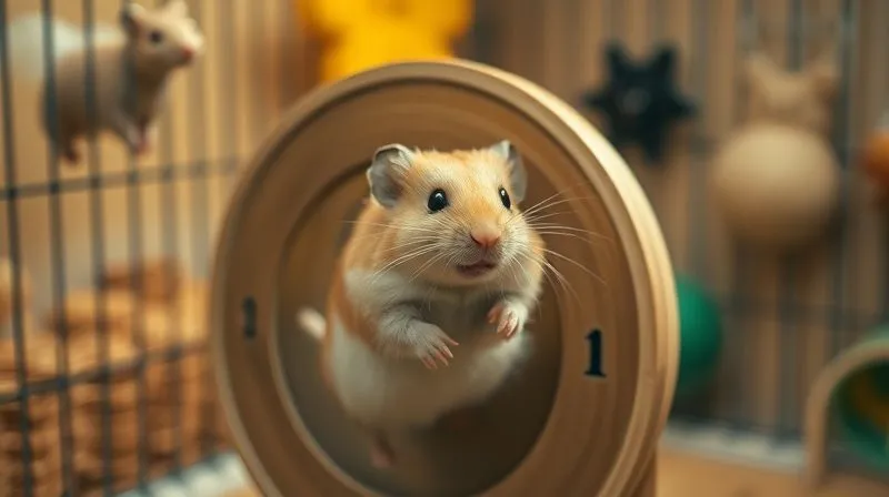 A photorealistic, heartwarming image of an elderly hamster, Pipoca, gently running on a large, solid disk wheel, with a soft, content expression. The background shows an adapted, cozy cage environment, with cinematic lighting emphasizing hope and comfort. Professional photography, 8K, sharp focus, depth of field, shot on a high-end DSLR. A photorealistic, heartwarming image of an elderly hamster, Pipoca, gently running on a large, solid disk wheel, with a soft, content expression. The background shows an adapted, cozy cage environment, with cinematic lighting emphasizing hope and comfort. Professional photography, 8K, sharp focus, depth of field, shot on a high-end DSLR.