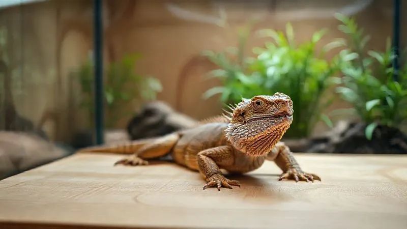 Photorealistic, professional photography, 8K, cinematic lighting, sharp focus, depth of field, shot on a high-end DSLR. A warm, inviting terrarium interior with an elderly bearded dragon (Rex) basking comfortably on a wide, low-gradient platform. The platform is made of smooth, light-colored wood, and the dragon looks content and relaxed. Soft, natural light illuminates the scene, highlighting the dragon's healthy scales and the accessible, lush greenery in the background. Evokes a feeling of peace and well-being for a senior pet in a custom-adapted home. Photorealistic, professional photography, 8K, cinematic lighting, sharp focus, depth of field, shot on a high-end DSLR. A warm, inviting terrarium interior with an elderly bearded dragon (Rex) basking comfortably on a wide, low-gradient platform. The platform is made of smooth, light-colored wood, and the dragon looks content and relaxed. Soft, natural light illuminates the scene, highlighting the dragon's healthy scales and the accessible, lush greenery in the background. Evokes a feeling of peace and well-being for a senior pet in a custom-adapted home.