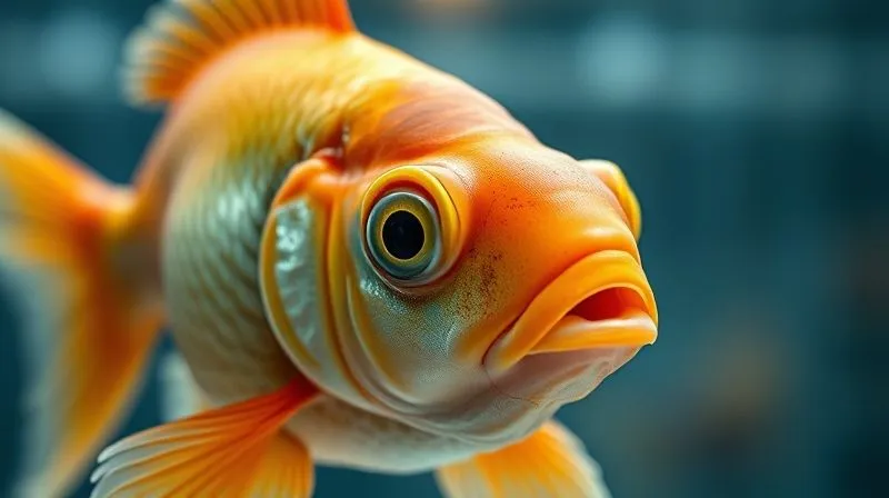 A photorealistic close-up of an elderly goldfish with slightly faded scales, showing subtle signs of distress like clamped fins and heavy breathing, in a clear aquarium. The image should convey a sense of concern and the need for observation. Cinematic lighting, sharp focus on the fish's eye, depth of field blurring the background, 8K hyper-detailed, professional photography. A photorealistic close-up of an elderly goldfish with slightly faded scales, showing subtle signs of distress like clamped fins and heavy breathing, in a clear aquarium. The image should convey a sense of concern and the need for observation. Cinematic lighting, sharp focus on the fish's eye, depth of field blurring the background, 8K hyper-detailed, professional photography.