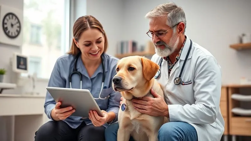 A photorealistic, professional photography shot of a veterinarian, a pet owner, and a senior dog interacting warmly in a modern clinic setting. The vet is explaining something on a tablet, the owner is attentively listening, and the dog is calmly sitting between them. The scene conveys trust, collaboration, and expert care. Cinematic lighting, sharp focus, depth of field. 8K hyper-detailed, shot on a high-end DSLR. A photorealistic, professional photography shot of a veterinarian, a pet owner, and a senior dog interacting warmly in a modern clinic setting. The vet is explaining something on a tablet, the owner is attentively listening, and the dog is calmly sitting between them. The scene conveys trust, collaboration, and expert care. Cinematic lighting, sharp focus, depth of field. 8K hyper-detailed, shot on a high-end DSLR.