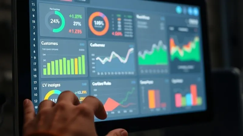 A photorealistic image of a sophisticated data analytics dashboard displaying various loyalty metrics for a healthy snack brand. Graphs and charts show NPS scores, customer retention rates, and LTV trends, all in a clean, modern interface. The screen is vibrant with data points and insights, conveying a sense of informed decision-making. Cinematic lighting, sharp focus on the data, depth of field blurring a user's hand interacting with a mouse. Professional photography, 8K, shot on a high-end DSLR.