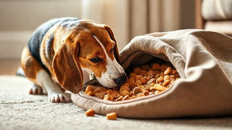 A photorealistic image of a senior dog, possibly a Beagle or Basset Hound, gently sniffing and nudging a soft, large fabric snuffle mat filled with hidden treats. The dog looks calm and engaged, with soft natural light illuminating the scene. Professional photography, 8K, cinematic lighting, sharp focus, depth of field. A photorealistic image of a senior dog, possibly a Beagle or Basset Hound, gently sniffing and nudging a soft, large fabric snuffle mat filled with hidden treats. The dog looks calm and engaged, with soft natural light illuminating the scene. Professional photography, 8K, cinematic lighting, sharp focus, depth of field.