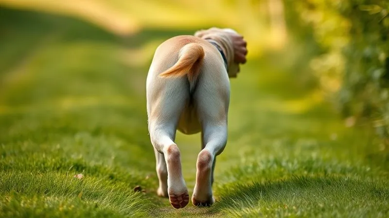 A photorealistic image of an elderly dog, possibly a Labrador, walking slowly but confidently on a soft grassy path, with a loving owner's hand gently guiding its back. The dog's tail is slightly wagging. Lush green background, warm natural light. Professional photography, 8K, cinematic lighting, sharp focus on the dog and owner's hand, depth of field, shot on a high-end DSLR. A photorealistic image of an elderly dog, possibly a Labrador, walking slowly but confidently on a soft grassy path, with a loving owner's hand gently guiding its back. The dog's tail is slightly wagging. Lush green background, warm natural light. Professional photography, 8K, cinematic lighting, sharp focus on the dog and owner's hand, depth of field, shot on a high-end DSLR.