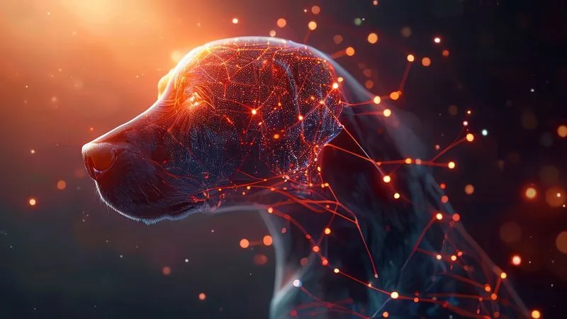 A photorealistic, professional photography, 8K image of a stylized, glowing neural network inside a translucent dog's head, representing active brain connections and neuroplasticity. Cinematic lighting, sharp focus on the intricate network, depth of field blurring a soft, warm background, shot on a high-end DSLR. A photorealistic, professional photography, 8K image of a stylized, glowing neural network inside a translucent dog's head, representing active brain connections and neuroplasticity. Cinematic lighting, sharp focus on the intricate network, depth of field blurring a soft, warm background, shot on a high-end DSLR.