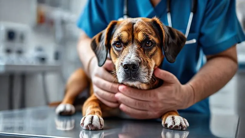 A photorealistic, professional photography, 8K image of a veterinarian gently examining a senior dog on an examination table, with medical equipment in the background. Cinematic lighting, sharp focus on the vet's hands and the dog's calm face, depth of field blurring the clinic environment. Shot on a high-end DSLR, conveying trust and professional care. A photorealistic, professional photography, 8K image of a veterinarian gently examining a senior dog on an examination table, with medical equipment in the background. Cinematic lighting, sharp focus on the vet's hands and the dog's calm face, depth of field blurring the clinic environment. Shot on a high-end DSLR, conveying trust and professional care.