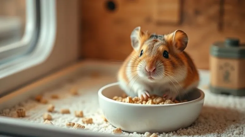 A photorealistic, professional photography image of an elderly gerbil or small rodent comfortably eating from a low, wide bowl in a clean, cozy corner of its enclosure. Soft, warm cinematic lighting, sharp focus on the happy animal, with depth of field blurring the background elements of its habitat. 8K hyper-detailed, shot on a high-end DSLR. Emotional resonance: comfort, peace, successful feeding. A photorealistic, professional photography image of an elderly gerbil or small rodent comfortably eating from a low, wide bowl in a clean, cozy corner of its enclosure. Soft, warm cinematic lighting, sharp focus on the happy animal, with depth of field blurring the background elements of its habitat. 8K hyper-detailed, shot on a high-end DSLR. Emotional resonance: comfort, peace, successful feeding.