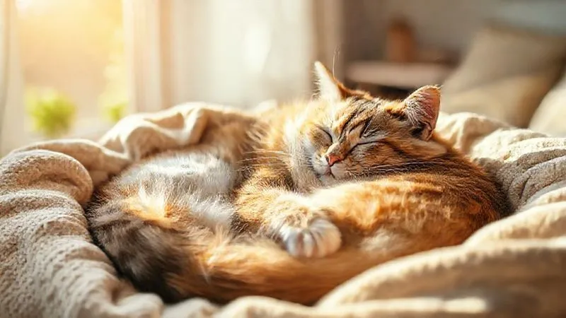 A photorealistic, professional photography image of a happy, comfortable elderly cat curled up peacefully in a soft, sunlit bed in a cozy home. The cat looks content and pain-free, conveying a sense of peace and well-being. 8K hyper-detailed, cinematic lighting, sharp focus on the cat, depth of field, shot on a high-end DSLR, emphasizing comfort and a loving environment. A photorealistic, professional photography image of a happy, comfortable elderly cat curled up peacefully in a soft, sunlit bed in a cozy home. The cat looks content and pain-free, conveying a sense of peace and well-being. 8K hyper-detailed, cinematic lighting, sharp focus on the cat, depth of field, shot on a high-end DSLR, emphasizing comfort and a loving environment.