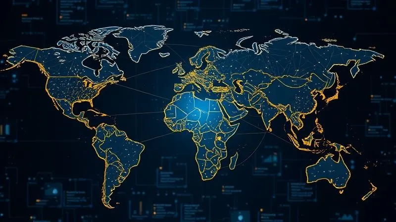 A photorealistic overhead shot of a complex, interconnected supply chain, represented by a network of glowing lines and digital data points overlaying a world map. Focus on a specific node representing a sustainable factory, with cinematic lighting and a sharp, almost futuristic feel. 8K hyper-detailed, professional photography, shot on a high-end DSLR. A photorealistic overhead shot of a complex, interconnected supply chain, represented by a network of glowing lines and digital data points overlaying a world map. Focus on a specific node representing a sustainable factory, with cinematic lighting and a sharp, almost futuristic feel. 8K hyper-detailed, professional photography, shot on a high-end DSLR.
