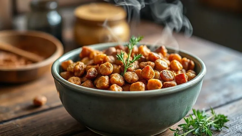photorealistic, professional photography, 8K, cinematic lighting, sharp focus, depth of field, shot on a high-end DSLR, a close-up of a warm, inviting bowl of dog food, steam gently rising, with a few fresh herbs as garnish, on a rustic wooden table, soft focus on background, emphasizing appetizing appeal. photorealistic, professional photography, 8K, cinematic lighting, sharp focus, depth of field, shot on a high-end DSLR, a close-up of a warm, inviting bowl of dog food, steam gently rising, with a few fresh herbs as garnish, on a rustic wooden table, soft focus on background, emphasizing appetizing appeal.