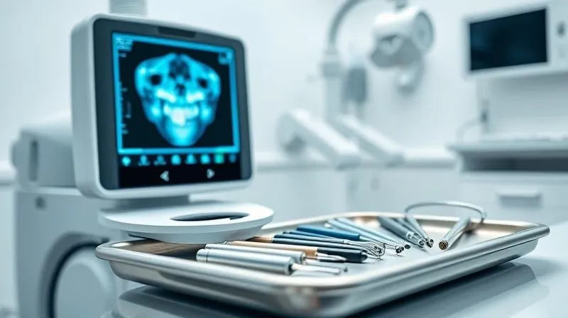 A photorealistic, highly detailed image of modern veterinary dental equipment in a sterile, professional clinic setting. A sleek, high-resolution digital dental X-ray machine is prominent, with an ultrasonic scaler and various specialized dental instruments neatly arranged on a stainless steel tray. Cinematic lighting emphasizes the precision and advanced nature of the tools. Sharp focus on the equipment, with a subtle depth of field blurring the background. 8K, shot on a high-end DSLR. A photorealistic, highly detailed image of modern veterinary dental equipment in a sterile, professional clinic setting. A sleek, high-resolution digital dental X-ray machine is prominent, with an ultrasonic scaler and various specialized dental instruments neatly arranged on a stainless steel tray. Cinematic lighting emphasizes the precision and advanced nature of the tools. Sharp focus on the equipment, with a subtle depth of field blurring the background. 8K, shot on a high-end DSLR.