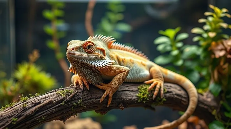 A photorealistic, professional photography, 8K image of a contented, elderly bearded dragon or a serene gecko resting comfortably on a soft, mossy branch inside a beautifully designed, clean, and well-lit terrarium. The pet looks peaceful and well-cared for. Cinematic lighting creates a warm, inviting atmosphere, with sharp focus on the pet's gentle features. Depth of field subtly blurs the background, emphasizing the pet's comfort in its optimized habitat. Shot on a high-end DSLR. A photorealistic, professional photography, 8K image of a contented, elderly bearded dragon or a serene gecko resting comfortably on a soft, mossy branch inside a beautifully designed, clean, and well-lit terrarium. The pet looks peaceful and well-cared for. Cinematic lighting creates a warm, inviting atmosphere, with sharp focus on the pet's gentle features. Depth of field subtly blurs the background, emphasizing the pet's comfort in its optimized habitat. Shot on a high-end DSLR.
