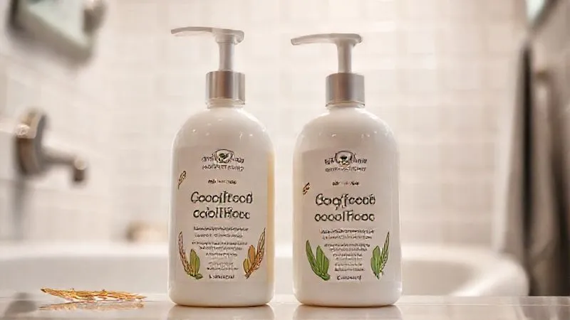 A photorealistic, professional photography shot of a pair of gentle, vet-recommended dog shampoos and conditioners specifically labeled for 'sensitive skin' or 'senior dogs'. The bottles are elegantly designed, perhaps with natural ingredient illustrations like oats or aloe vera. The background is a soft, clean bathroom setting, with cinematic lighting highlighting the product details, sharp focus, depth of field blurring the background, 8K hyper-detailed. A photorealistic, professional photography shot of a pair of gentle, vet-recommended dog shampoos and conditioners specifically labeled for 'sensitive skin' or 'senior dogs'. The bottles are elegantly designed, perhaps with natural ingredient illustrations like oats or aloe vera. The background is a soft, clean bathroom setting, with cinematic lighting highlighting the product details, sharp focus, depth of field blurring the background, 8K hyper-detailed.