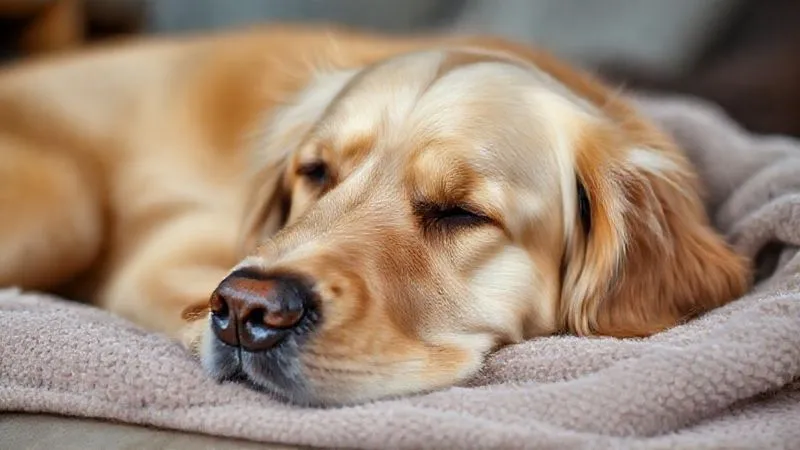 A photorealistic, professional photography image of an elderly, well-groomed golden retriever resting comfortably on a soft blanket, looking peaceful and content, without any signs of itching or skin irritation. Its fur is shiny and healthy. Cinematic lighting, sharp focus on the dog's relaxed face, depth of field blurring the background, 8K, shot on a high-end DSLR. The overall mood is one of well-being and loving care. A photorealistic, professional photography image of an elderly, well-groomed golden retriever resting comfortably on a soft blanket, looking peaceful and content, without any signs of itching or skin irritation. Its fur is shiny and healthy. Cinematic lighting, sharp focus on the dog's relaxed face, depth of field blurring the background, 8K, shot on a high-end DSLR. The overall mood is one of well-being and loving care.