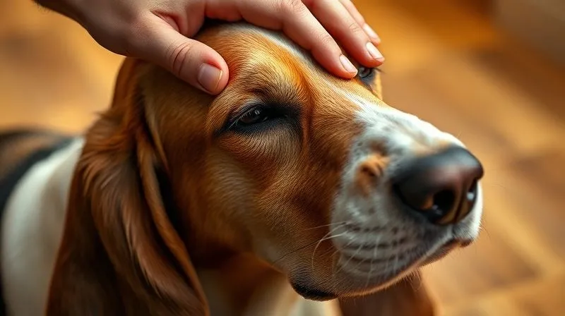 A photorealistic, professional photography, 8K, cinematic lighting, sharp focus, depth of field, shot on a high-end DSLR of a gentle human hand softly petting the head of an elderly, calm Basset Hound. The dog's eyes are partially closed in contentment, and its expression is peaceful. The scene emphasizes the bond and the soothing power of touch. Warm, soft light illuminates the interaction. No text or logos. A photorealistic, professional photography, 8K, cinematic lighting, sharp focus, depth of field, shot on a high-end DSLR of a gentle human hand softly petting the head of an elderly, calm Basset Hound. The dog's eyes are partially closed in contentment, and its expression is peaceful. The scene emphasizes the bond and the soothing power of touch. Warm, soft light illuminates the interaction. No text or logos.