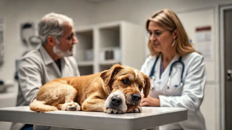 A photorealistic image of a concerned pet owner talking to a compassionate veterinarian, with an elderly dog gently resting on the exam table. Soft, professional lighting, sharp focus on their faces, depth of field blurring the clinic background, 8K hyper-detailed, professional photography, shot on a high-end DSLR. A photorealistic image of a concerned pet owner talking to a compassionate veterinarian, with an elderly dog gently resting on the exam table. Soft, professional lighting, sharp focus on their faces, depth of field blurring the clinic background, 8K hyper-detailed, professional photography, shot on a high-end DSLR.