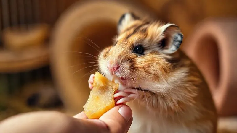 Photorealistic, professional photography, 8K, cinematic lighting, sharp focus, depth of field, shot on a high-end DSLR. A warm, inviting scene of an elderly hamster being gently hand-fed a tiny piece of softened vegetable. The focus is on the hamster's contented expression and the human hand, conveying care and trust. Soft, diffused natural light highlights the textures of the fur and food. The background is a cozy, slightly blurred pet enclosure. Photorealistic, professional photography, 8K, cinematic lighting, sharp focus, depth of field, shot on a high-end DSLR. A warm, inviting scene of an elderly hamster being gently hand-fed a tiny piece of softened vegetable. The focus is on the hamster's contented expression and the human hand, conveying care and trust. Soft, diffused natural light highlights the textures of the fur and food. The background is a cozy, slightly blurred pet enclosure.