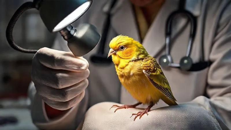 A professional photography shot of a veterinarian gently examining an elderly canary. The vet is wearing a clean white coat and gloves, using a magnifying lamp. The canary is calm, perched on a soft cloth. Cinematic lighting, sharp focus on the interaction, with medical equipment subtly blurred in the background. 8K hyper-detailed, shot on a high-end DSLR. A professional photography shot of a veterinarian gently examining an elderly canary. The vet is wearing a clean white coat and gloves, using a magnifying lamp. The canary is calm, perched on a soft cloth. Cinematic lighting, sharp focus on the interaction, with medical equipment subtly blurred in the background. 8K hyper-detailed, shot on a high-end DSLR.