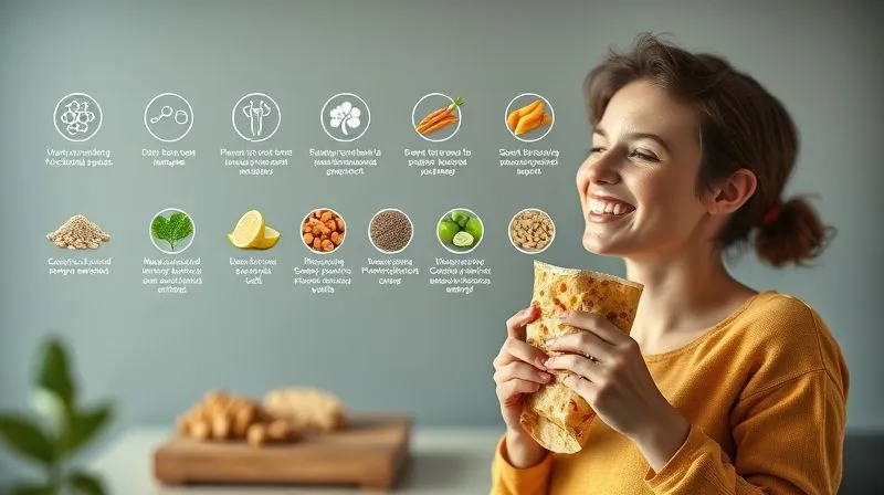 A photorealistic infographic illustrating the journey of a functional snack's ingredients from nature to human benefit. The design is clean and modern, with icons representing scientific validation, a happy person enjoying the snack, and clear, concise text. Cinematic lighting, sharp focus on the infographic elements, depth of field blurring a subtle background, 8K hyper-detailed. Professional graphic design, shot on a high-end DSLR.