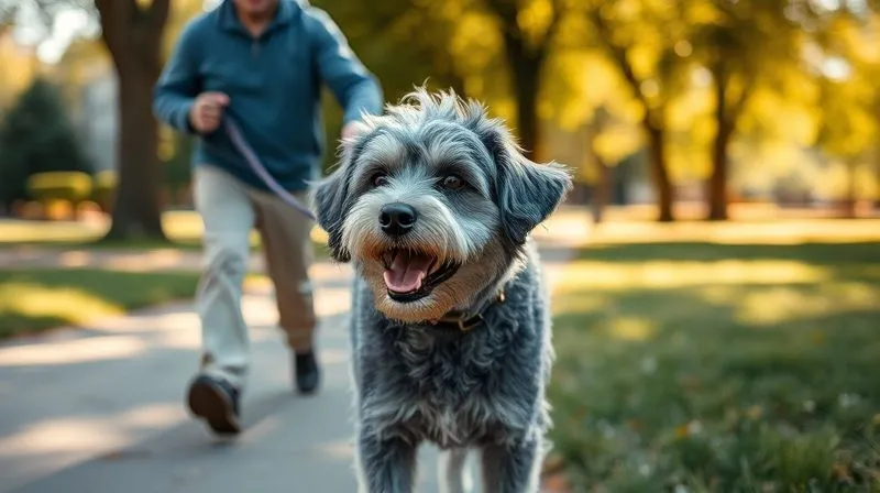 Photorealistic, professional photography, 8K, cinematic lighting, sharp focus, depth of field, shot on a high-end DSLR. A happy, grey-muzzled senior dog walking gently on a leash with its owner in a sunlit park. The dog looks comfortable and engaged, not strained. The owner is smiling, suggesting a pleasant, low-impact activity. Focus on the bond and the gentle movement, with soft, warm lighting. Photorealistic, professional photography, 8K, cinematic lighting, sharp focus, depth of field, shot on a high-end DSLR. A happy, grey-muzzled senior dog walking gently on a leash with its owner in a sunlit park. The dog looks comfortable and engaged, not strained. The owner is smiling, suggesting a pleasant, low-impact activity. Focus on the bond and the gentle movement, with soft, warm lighting.