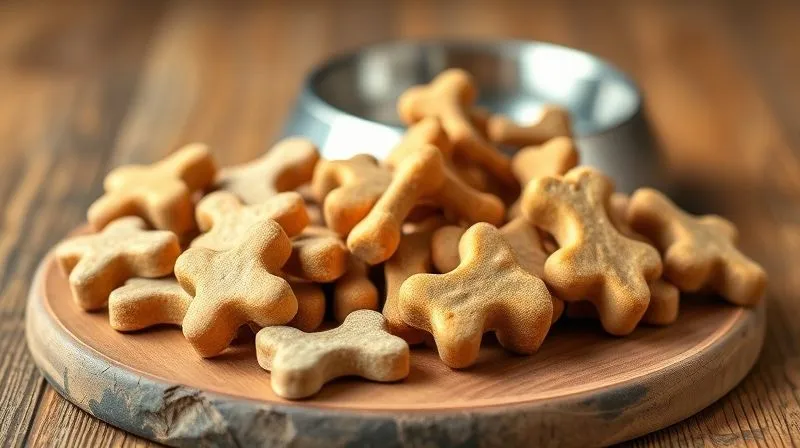 Photorealistic, professional photography of various soft dog treats neatly arranged on a wooden board, showcasing different textures and sizes suitable for senior dogs, warm, natural lighting, sharp focus on the treats, depth of field blurring a dog bowl in the background, 8K hyper-detailed, shot on a high-end DSLR.