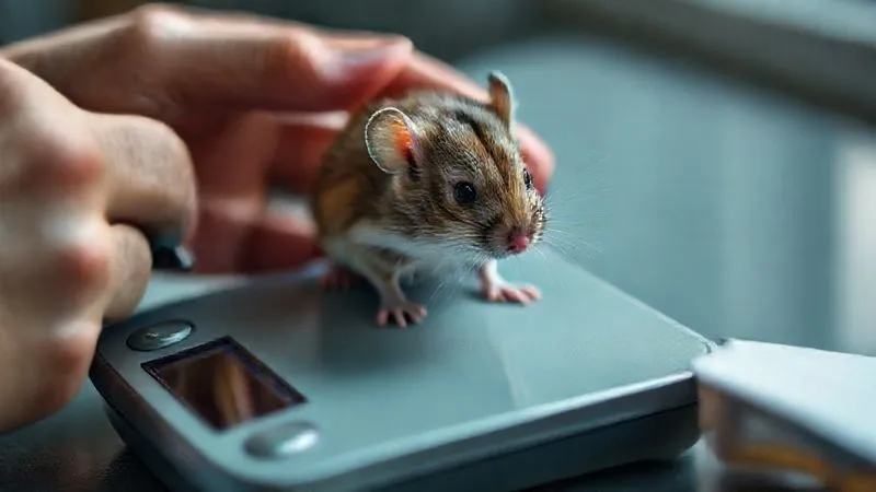 A photorealistic, professional photography, 8K, cinematic lighting, sharp focus, depth of field, shot on a high-end DSLR of a small, elderly mouse being gently weighed on a digital scale by a human hand, with a notebook and pen nearby for recording, conveying meticulous care and data tracking. A photorealistic, professional photography, 8K, cinematic lighting, sharp focus, depth of field, shot on a high-end DSLR of a small, elderly mouse being gently weighed on a digital scale by a human hand, with a notebook and pen nearby for recording, conveying meticulous care and data tracking.